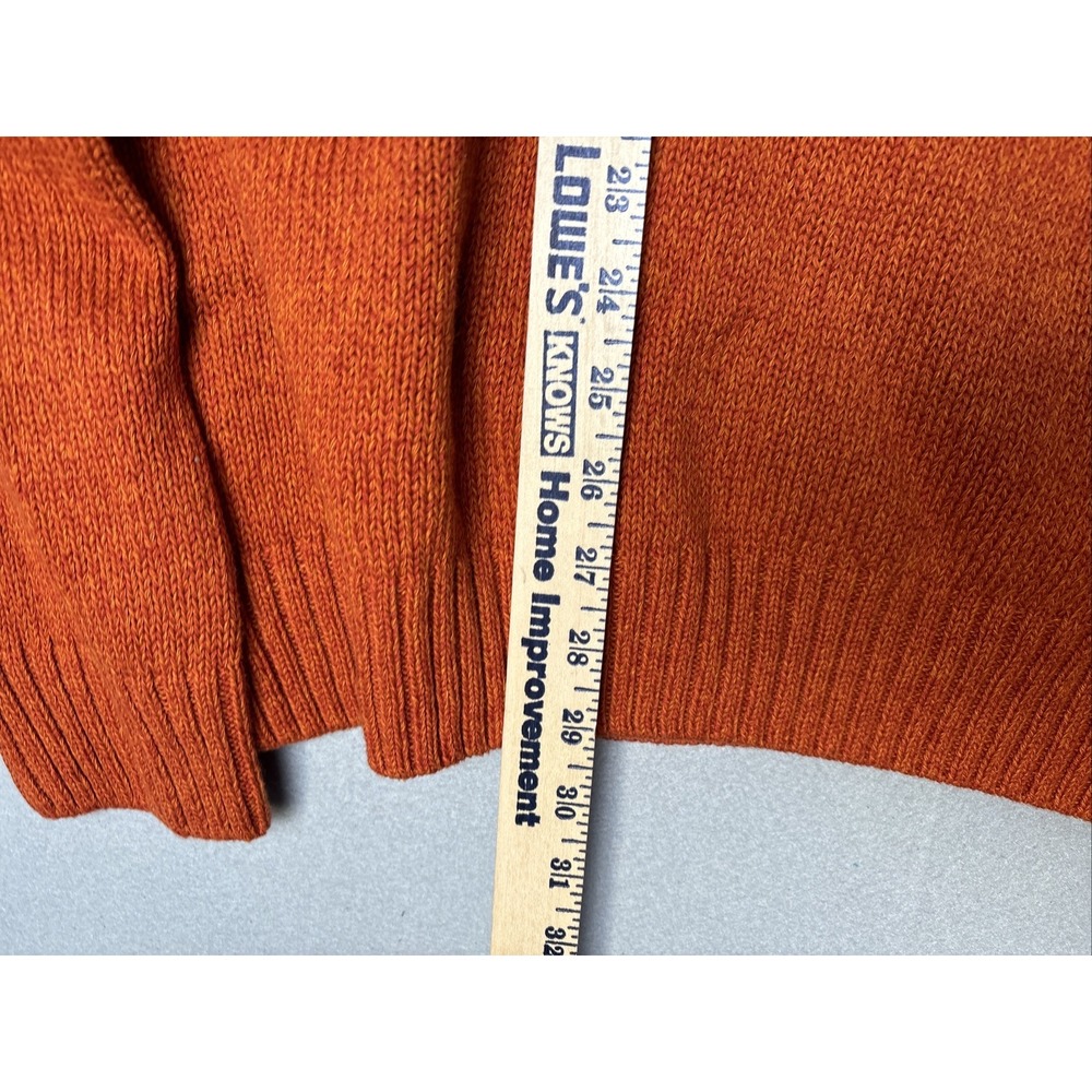 Chaps Men's Sweater Large Orange Mock Neck Henley Elbow Patches Suede Trim 2982 - Picture 7 of 13